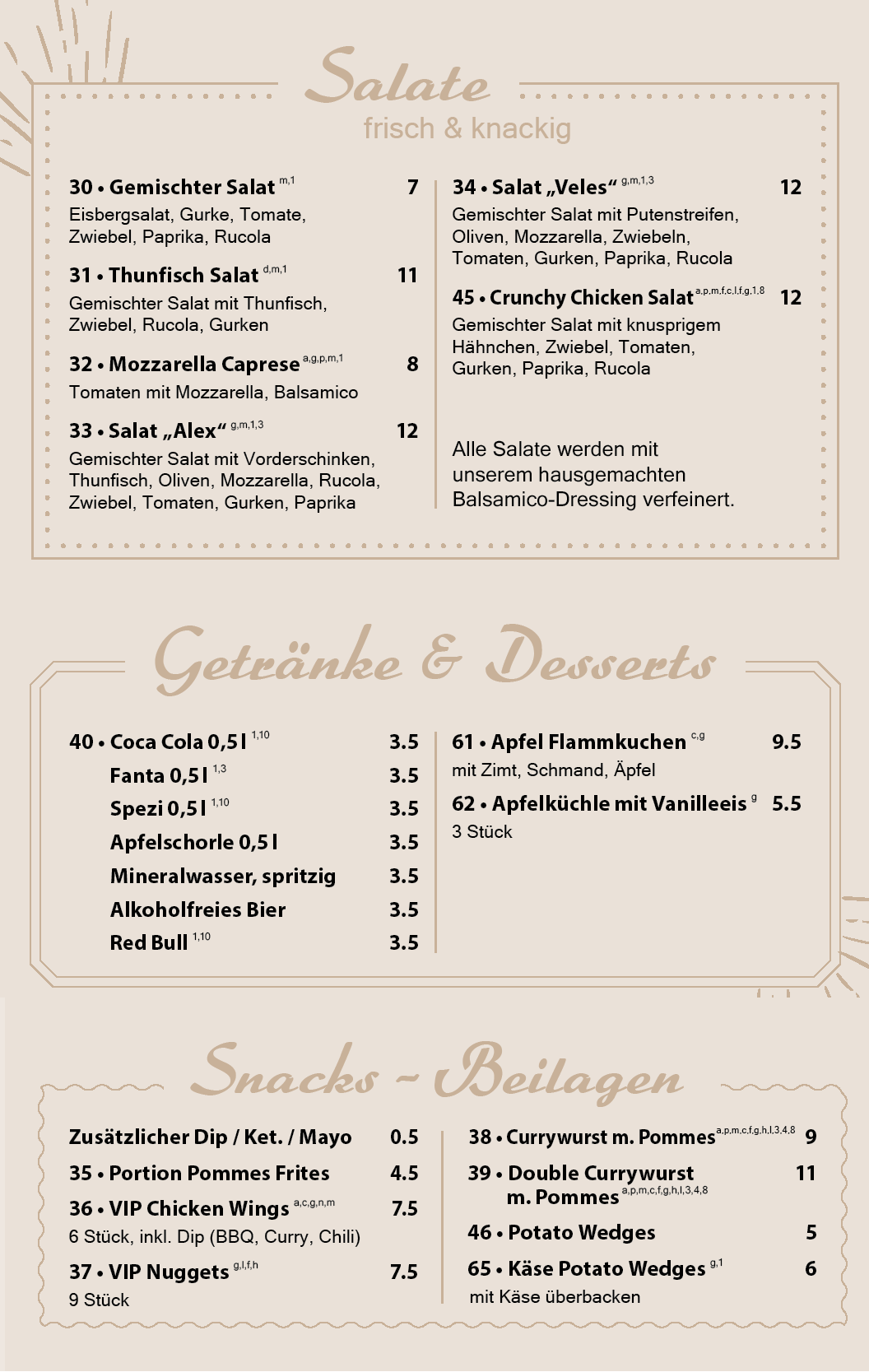 Beilagen Salate Speisekarte Veles Imbiss Point VIP Wertach