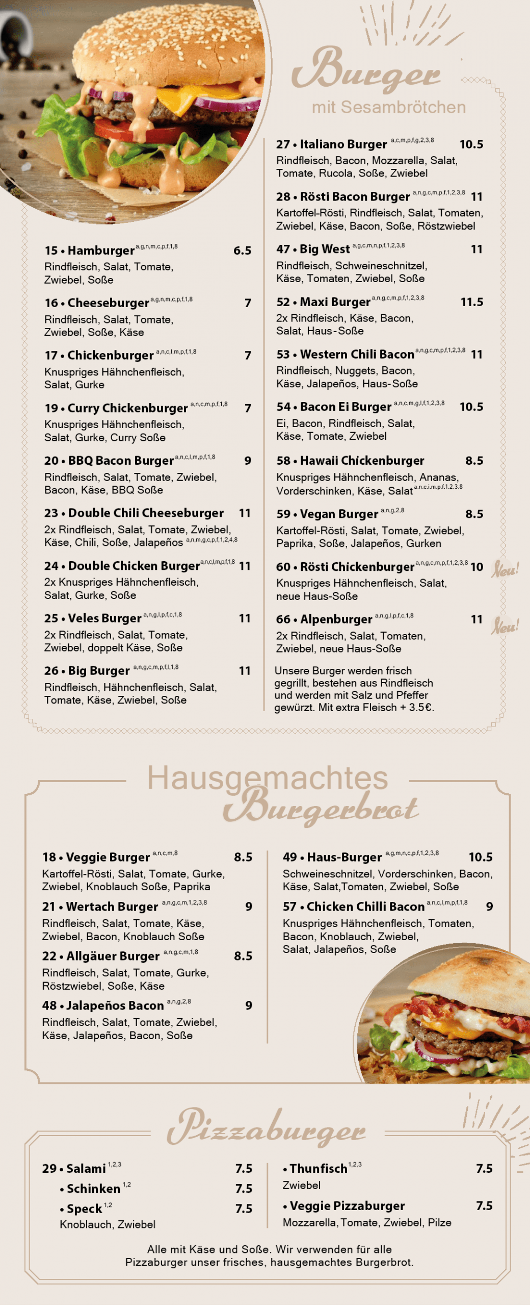 Burger Speisekarte Veles Imbiss Point VIP